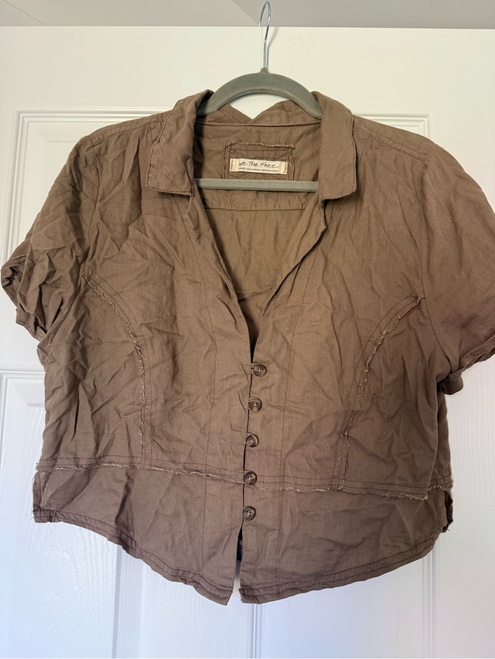 Free People Brown Cropped Button-Front Top